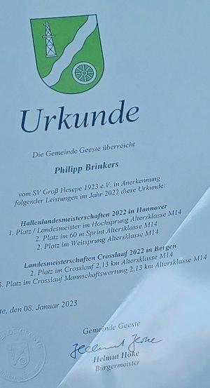 Ehrungen für drei Heseper Leichtathleten