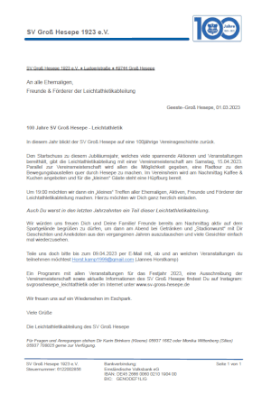 Einladung Leichtathletik Ehemaligen/Vereinsmeisterschaft