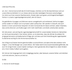Statement Erste Herren
