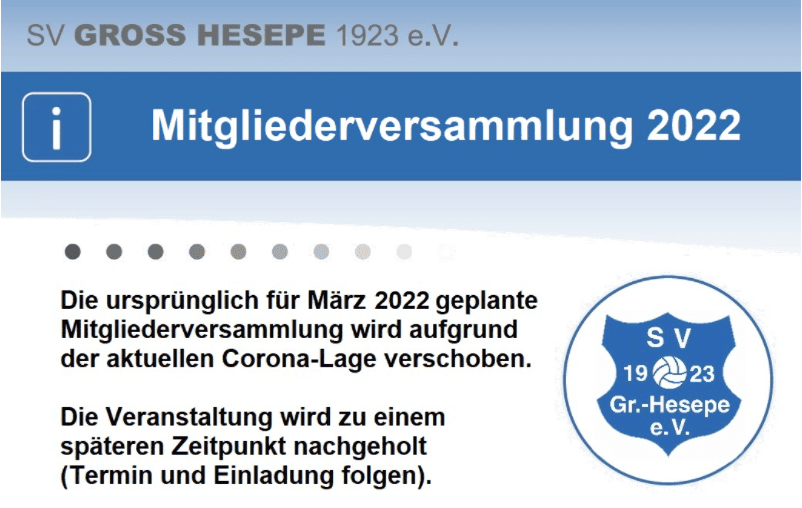 Verschiebung der Mitgliederversammlung 2022